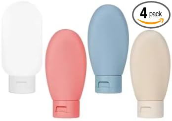 4 Pack Travel Bottles for Toiletries, Silicone Travel Bottles, Leak Proof Squeezable Containers, Refillable Liquid Silicone Squeezable Travel Accessories for Shampoo Conditioner Lotion