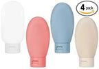 4 Pack Travel Bottles for Toiletries, Silicone Travel Bottles, Leak Proof Squeezable Containers, Refillable Liquid Silicone Squeezable Travel Accessories for Shampoo Conditioner Lotion