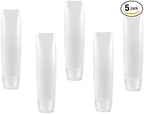5Pcs Travel Size Plastic Squeeze Bottles for Liquids, 1 oz Empty Squeeze Bottles With Flip Cap Leak Proof BPA Free Refillable Tubes, Mini Toothpaste Containers with Pump Dispensers