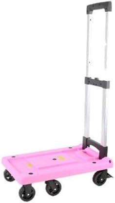 Folding Portable Hand Truck Trolley Lightweight Flatbed Cargo Luggage Cart for Home & Travel Large Pink Utility Trailer for Easy Transport