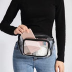 Veckle Clear Fanny Pack Stadium Approved - Adjustable 33-47 Inch Strap, Transparent Belt Bag for Women Men Fits 7.5-inch Smartphone, Waist Bag Clear Bag for Sport Events, Concerts, 2-Pack Black