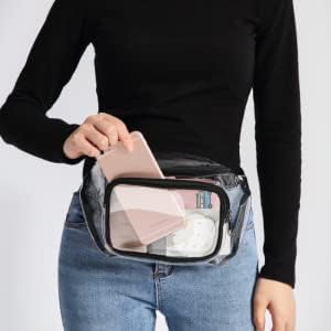 Veckle Clear Fanny Pack Stadium Approved - Adjustable 33-47 Inch Strap, Transparent Belt Bag for Women Men Fits 7.5-inch Smartphone, Waist Bag Clear Bag for Sport Events, Concerts, 2-Pack Black