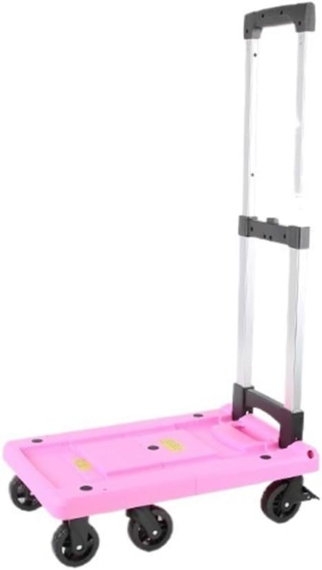 Folding Portable Trolley Large Pink Courier Cargo Luggage Cart Versatile Household Trailer & Warehouse Moving Truck for Easy Transport & Storage