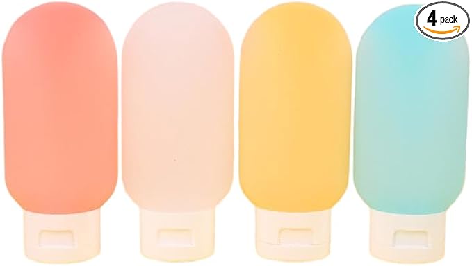 4-Pack Silicone Travel Bottles (60ml), Refillable Leak-Proof Squeeze Containers for Shampoo, Lotion, Cream, Toiletries, TSA Approved Portable Liquid Accessories for Travel