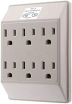 Sunlite 41408 6 Grounded Outlet Adapter, Wall Mountable, 3 Prong Outlet Extender Power Strip, Home and Office, UL Listed, Ivory 4 Pack