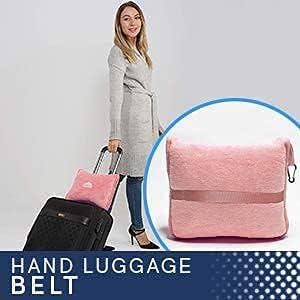 BlueHills Premium Soft Travel Blanket Pillow Value Pack Set of 2 - Airplane Flight Blanket Throw in Soft Bag with Luggage Belt Compact Pack Large Blanket for Travel Gray and Light Pink Colors
