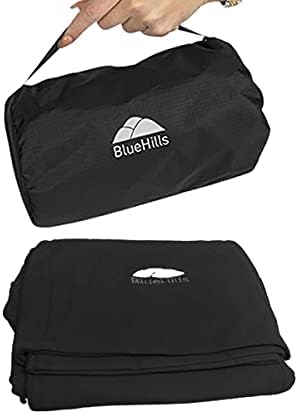 BlueHills Premium Soft Ultra Compact Travel Blanket Value Pack Set of 2 - Airplane Traveling Essentials Flight Blanket in a Portable Car Plane Travel Gift - Black and Royal Blue