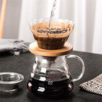 Gute Glass Coffee Dripper/Filter - Cone Glass Pour Over Coffee Dripper with Bamboo Stand, 1-4 Cups Drip Coffee Maker Funnel Accessories for Home, Office