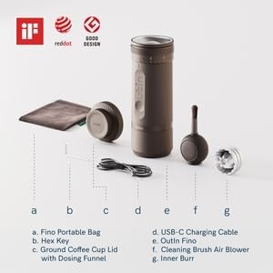 OutIn Mino with Fino, Portable Electric Espresso Machine with Portable Electric Coffee Grinder (Brown & Brown)