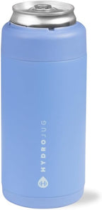 HydroJug Slim Can Cooler - 2-in-1 Insulated Can Cooler Cup - Stainless Steel Slim Can Holder with Non-Slip Rubber Base - Screw-Top Lid - Dishwasher Safe - 12oz, Light Blue
