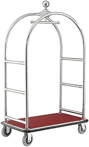 Global Industrial Gold Stainless Steel Bellman Cart Curved Uprights 6" Rubber Casters, 41-1/4"L x 24" W x 73" H, Hotel Luggage Cart for Commercial Use, Condos, Resorts