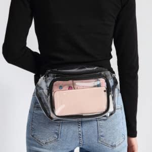 Veckle Clear Fanny Pack Stadium Approved - Adjustable 33-47 Inch Strap, Transparent Belt Bag for Women Men Fits 7.5-inch Smartphone, Waist Bag Clear Bag for Sport Events, Concerts, 2-Pack Black