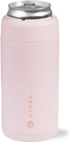 HydroJug Slim Can Cooler - 2-in-1 Insulated Can Cooler Cup - Stainless Steel Slim Can Holder with Non-Slip Rubber Base - Screw-Top Lid - Dishwasher Safe - 12oz, Pink Sand