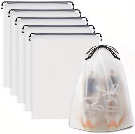 5PCS Portable Shoe Storage Drawstring Eco Storage Bags for Shoes Sundries Travel Waterproof Transparent Plastic Storage Bag (Large-5Pcs)