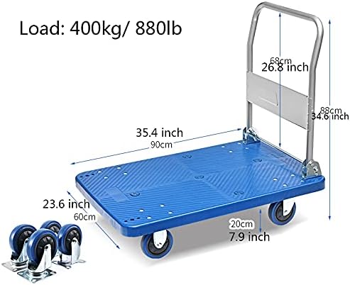 Heavy Duty Foldable Hand Trolley Cart with Quiet Wheels Flatbed Hand Truck for Moving High Weight Capacity Platform Cart for Factories and Shops Portable and