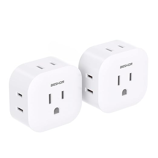 Multi Plug Outlet Extender 2 Pack, Wall Outlet Splitter with 5 Wall Outlets, Small Multiple Plug Extender, Cruise Essentials, Outlet Adapter No Surge Protector for Cruise Ship Home Office Dorm Room