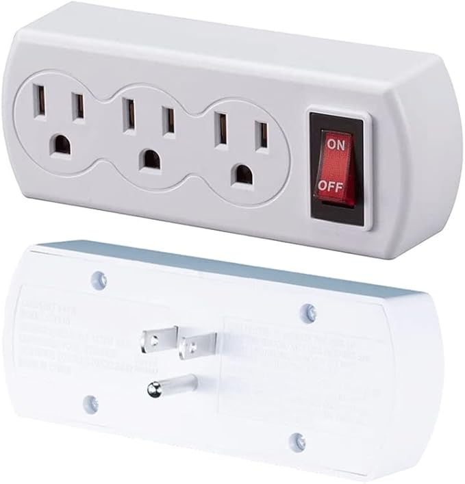 Topro23 Multi Outlet Wall Plug Grounded Triple Outlet Adapter with ON/OFF Switch 3 Prong ETL Listed 2 Pack White TP-SY610