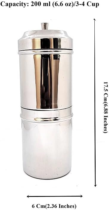KERAM south indian coffee drip maker-permanent/reusable phin filter for 3-4 serving cup 6.6 Oz(200 ml) made of steel ss304 food grade camping/travelling small decoction dripper maker