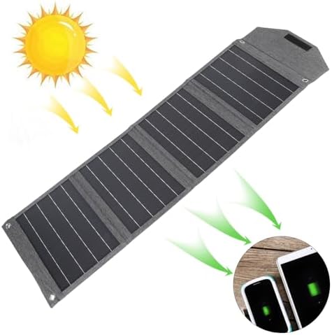 Foldable Solar Panel Charger, 80W Outdoor Camping Hiking Water Proof Monocrystalline Silicon, 2 USB Outputs for Phone Camping, Hiking, Backpacking