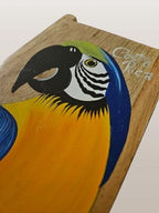 Tapanti store.Chorreador,Costa Rican handcrafted foldable wooden pour-over coffee maker.Includes a reusable cloth filter.Hand painted Macaw wooden design.Light Cedar.Perfect for travel (Blue/Orange)