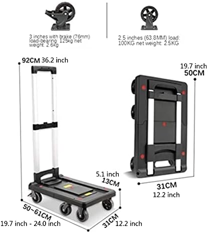 Push Cart Folding Platform Truck Plastic Push Cart Heavy Duty Portable Trolley with Retractable Assis for Luggage Travel Moving Office Platform Hand Truck (Small Black)