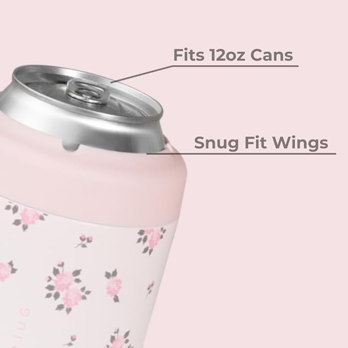 HydroJug Standard Can Cooler - 2-in-1 Insulated Can Cooler Cup - Stainless Steel Can Holder with Non-Slip Rubber Base - Screw-Top Lid - Dishwasher Safe - 12oz, Wildrose