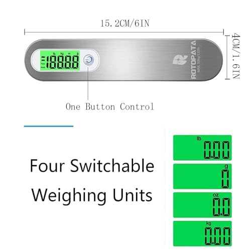 ROTOPATA Digital Luggage Travel Scale with Overweight Warning Function, Portable Handheld Electronic Weighing Scale with Hook, 50kg and Backlit LCD Display Screen Design for Suitcase Baggage