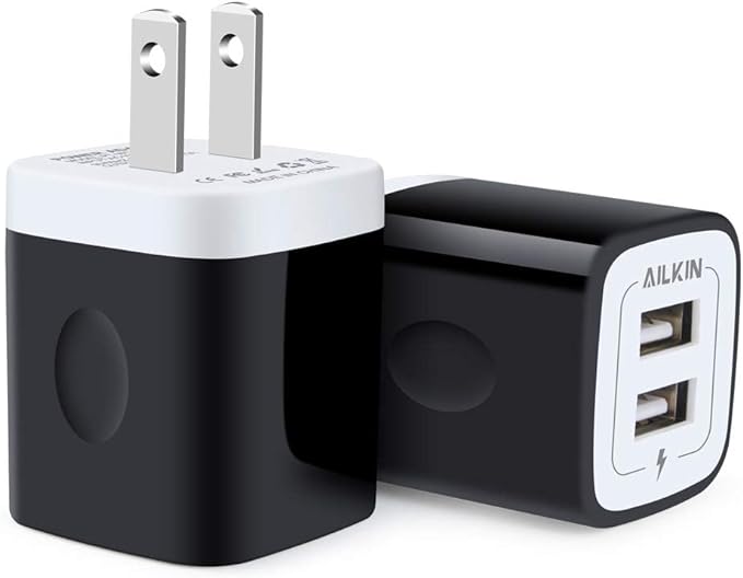 USB Wall Charger, Charger Block, AILKIN 2.1A Multiport Fast Charge Power Brick Cube for iPad, iPhone, Samsung Galaxy, Google Pixel, Motorola, Huawei, HTC, LG-2 Pcs, USB Box Charging Plug AC Adapter