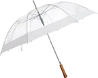 Rain Clear White Umbrella | Water Repellent Strong Metal Shaft and Ribs | Auto Open Rip Resistant Portable Umbrella | Wood Print Resin Handle