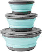 flintronic 3Pcs Collapsible Camping Bowl Sets, Portable Silicone Bowl with Lid, Folding Bowl, Portable Salad Bowl, Folding Lunch Box for Camping, Kitchen, Hiking