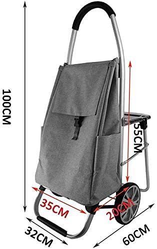 Portable Folding Trolley with Waterproof Fabric Multi Function Shopping Cart Increased Storage Capacity Blue Hand Truck Convenient Seated Design 60x100cm