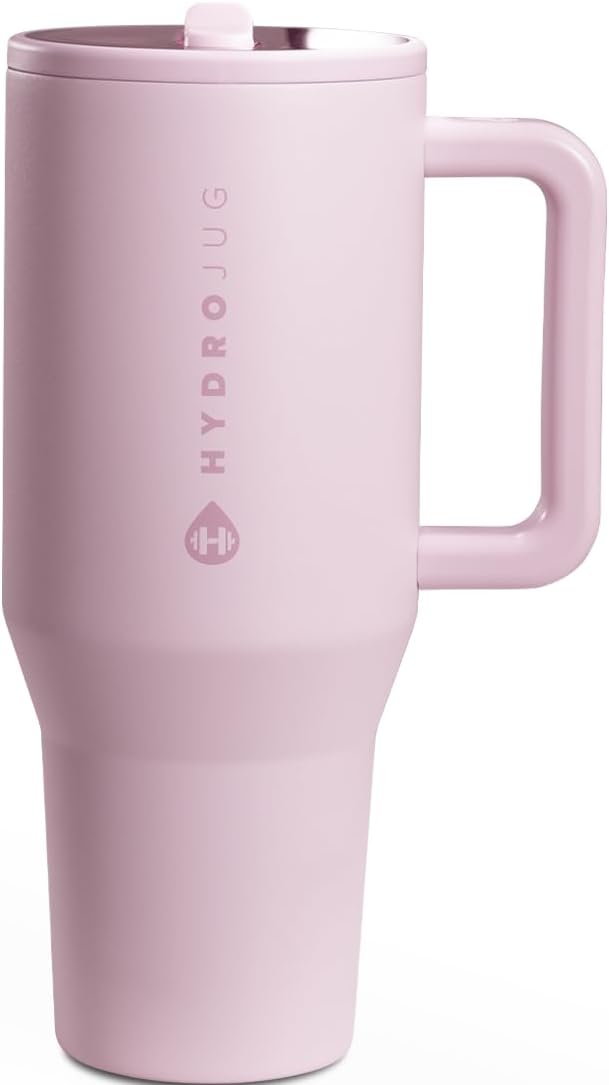 HydroJug Traveler - 32 oz Water Bottle with Handle & Flip Straw - Fits in Cup Holder, Leak Resistant Tumbler-Reusable Insulated Stainless Steel & Rubber Base - Gifts for Women & Men, Sweet Pea