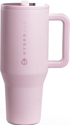 HydroJug Traveler - 32 oz Water Bottle with Handle & Flip Straw - Fits in Cup Holder, Leak Resistant Tumbler-Reusable Insulated Stainless Steel & Rubber Base - Gifts for Women & Men, Sweet Pea