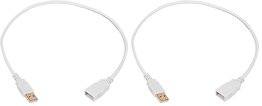 Monoprice USB Type-A to USB Type-A Female 2.0 Extension Cable - Gold Plated, 28/24AWG, 1.5 Feet, White (Pack of 2)