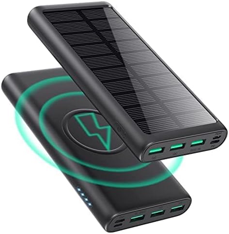 RGVOTA 5 in 1 Wireless Portable Charger Power Bank,36800mAh 5 Output Dual QC4.0 25W PD USB C Battery Pack,15W Wireless Fast Charging,IP65 Solar Charger Compatible with iPhone14,13,12 Series,iPad etc