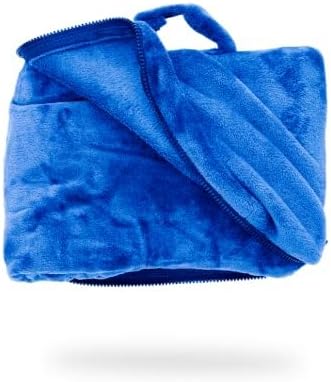 Cabeau Fold ‘N Go Travel Blanket Doubles as Neck Support Pillow, Versatile Lumbar Support Cushion, with Compact Travel Case - French Microfiber (Blue)
