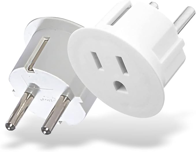 OREI American USA To European plug adapter – Type E/F schuko plug adapter - Use in Germany, France, & more - CE Certified – For Mobile, Laptop & Camera Chargers - 2 Pack