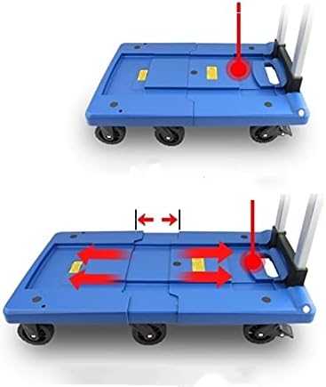 Push Cart Folding Platform Truck Plastic Push Cart Heavy Duty Portable Trolley with Retractable Assis for Luggage Travel Moving Office Platform Hand Truck (Large Blue)
