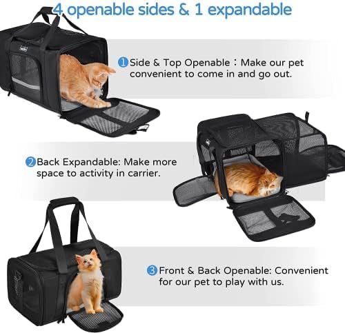 Wakytu Dog Carriers for Small Dogs, Cat Carrier Travel, Expandable, Collapsible, 900D High Density Oxford Cloth, Wear-Resisting, Anti Tearing, Reflective Tape,Safety Lock Zipper