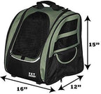 Pet Gear I-GO2 Roller Backpack, Travel Carrier, Car Seat for Cats/Dogs, Mesh Ventilation, Included Tether, Telescoping Handle, Storage Pouch,Sage,Large,PG1240SG