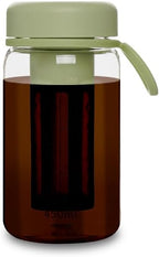 watchget Cold Brew Coffee Maker Travel Tumbler with Soft Silicone Handle Portable Iced Coffee & Tea Infuser with Airtight Lid Cold Brew Travel Cup 15oz/450ml Green