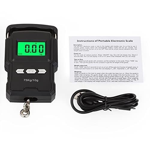 Portable Luggage Scale, Electronic Weighing Digital Scale LCD 75Kg 10g Luggage Scale Hanging Hook Fishing Scale with Measuring Tape
