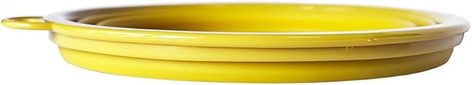 SiliconeSnap Travel Pet Bowl - Collapsible 6.8" Dog Food Dish with Easy Hook Hole, Sun Yellow Washable Feeder