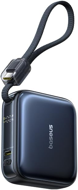 Baseus PicoGo 10000mAh 45W PD Portable Charger, Ultra-Small Battery Bank with Built-in USB-C Cable, Fast Charging for iPhone 17/16/15 Series, Samsung S25/S24, Pixel 10 and iPad Devices