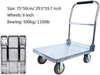Flatbed Hand Cart Push Cart Stainless Steel Trolley Heavy Duty Load Capacity Platform Truck with Foldable Handle and Silent Swivel Wheels for Moving Heavy Duty Flatbed