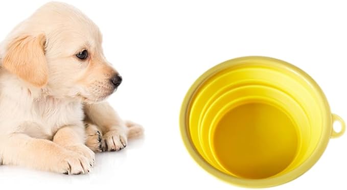 SiliconeSnap Travel Pet Bowl - Collapsible 6.8" Dog Food Dish with Easy Hook Hole, Sun Yellow Washable Feeder