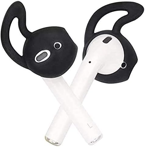 JNSA 6 Pairs Silicone Ear Tips Earphones Holders Compatible with Air Pods 1&2,Silicone Soft Anti-Slip Sport Earbud Tips, Anti-Drop Ear Hook Gel Headphones Accessories Tips (Black 6 Pairs)