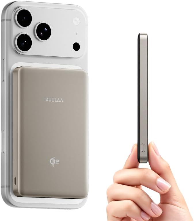Kuulaa 0.5" Magsafe Portable Charger, 10000mAh Magnetic Power Bank & Slim Battery Pack - Qi2 Certified 15W Wireless Charging with 20W USB-C PD for iPhone 17/16/15/14/13/12 Pro/Air Series