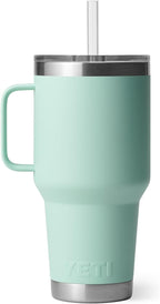 YETI Rambler 35 oz Tumbler with Handle and Straw Lid, Travel Mug Water Tumbler, Vacuum Insulated Cup with Handle, Stainless Steel, Seafoam