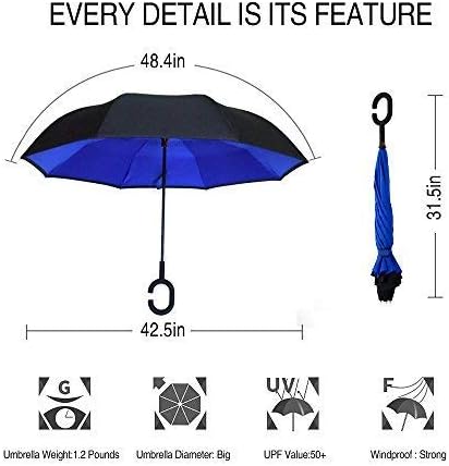 MRTLLOA 40/49/56 Inch Oversize Windproof Inverted Reverse Upside Down Umbrella, Golf Size Rain Umbrella, Double Layer, C-Shaped Handle for Men, Women and Kids